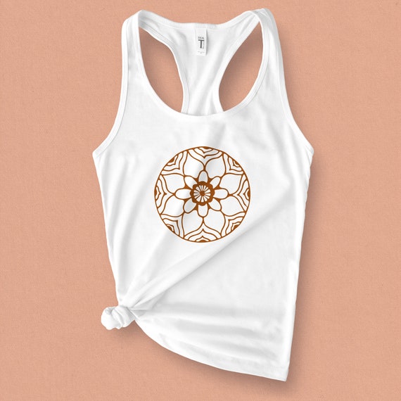 Women's Mandala Moon Vintage Racerback Tank Top - Sacred Geometry Graphic Loose Fit Cami