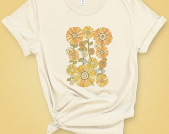 70's Retro Flower Unisex Cut Tee for Women - Vintage Floral Shirt - Groovy 1970s Style - Retro Summer Fashion - Hippie Vibes - Boho Chic Top