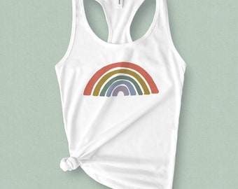 Rainbow Graphic Tank Top, Retro Rainbow Tank Top, Summer Tank Top, Tank Top for Teens, Gift for Her, Boho Rainbow Tank Top