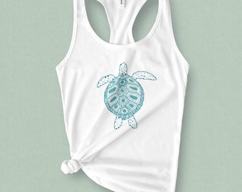 Sea Turtle Graphic Tank Top: Nautical Beach Life Racerback
