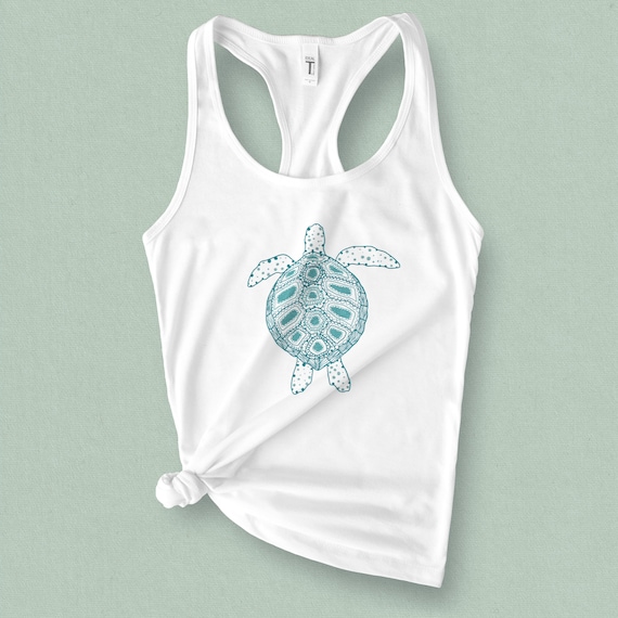 Sea Turtle Graphic Tank Top: Nautical Beach Life Racerback
