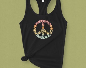 Blumen Peace Schild Grafik Tank Top | Love And Peace Tank Top | Blumen Hippie Tank Top | Tolles Geschenk für sie oder beste Freundin | Sommerliebe