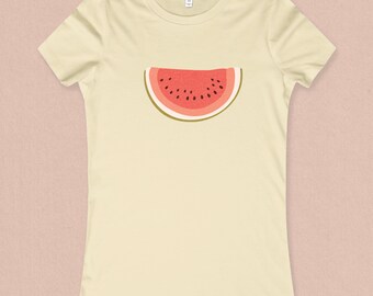 Minimal Watermelon Slim fit Women's Graphic Tee - Retro Watermelon Summer T-shirt for - Watermelon Festival