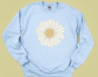 Retro Daisy Flower Sweatshirt: Boho Botanical Spring Crewneck