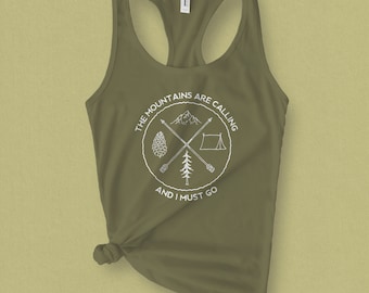 The Mountains are Calling I Must Go Tank Top for Women, Nostalgic Camping Tank Top, Mountains Graphic Tank Top, Nature Tank Top