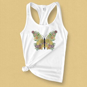 Flower Butterfly Tank Top, Botanical Tank Top, Garden Tank Top, Wildflower Tank Top, Gift for Mom Active