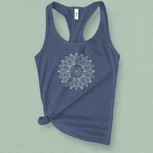 Art Deco Summer Sunflower Tank Top for Women, Sunflower Graphic Tank Top, Gift for Her, Boho Flower Shirt, Gardening Gift