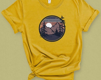 Camiseta gráfica retrô Mountain Adventure Camp – Caminhadas, mochila, amante da natureza, para viagens rodoviárias