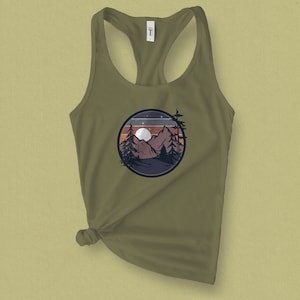 Retro Mountain Adventure Camp Graphic Tank Top - Hiking Backpacking Nature Lover Tank Top for Road Trips