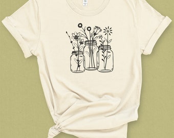 メイソンジャー グラフィック T シャツ | ワイルドフラワー シャツ | ボタニカル T シャツ | ガーデニング T シャツ | フローラル シャツ | スプリング シャツ