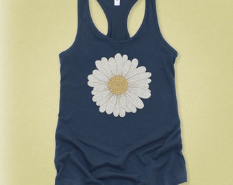Retro Daisy Flower Tank Top: Boho Botanical Spring Summer Style