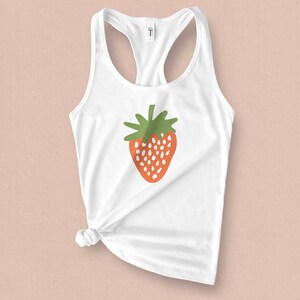 Minimal Strawberry Summer Tank Top, Foodie Tank Top Farmers Market Shirt, Strawberry Festival Retro Strawberry Tank Top