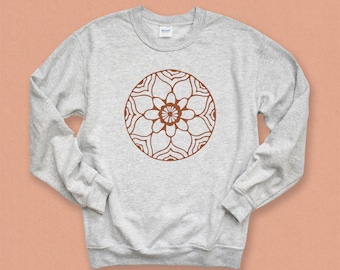 Mandala Boho Graphic Sweatshirt for Women - Flower Power Festival Clothing - Sacred Geometry Yoga or Meditation Sweatshirt