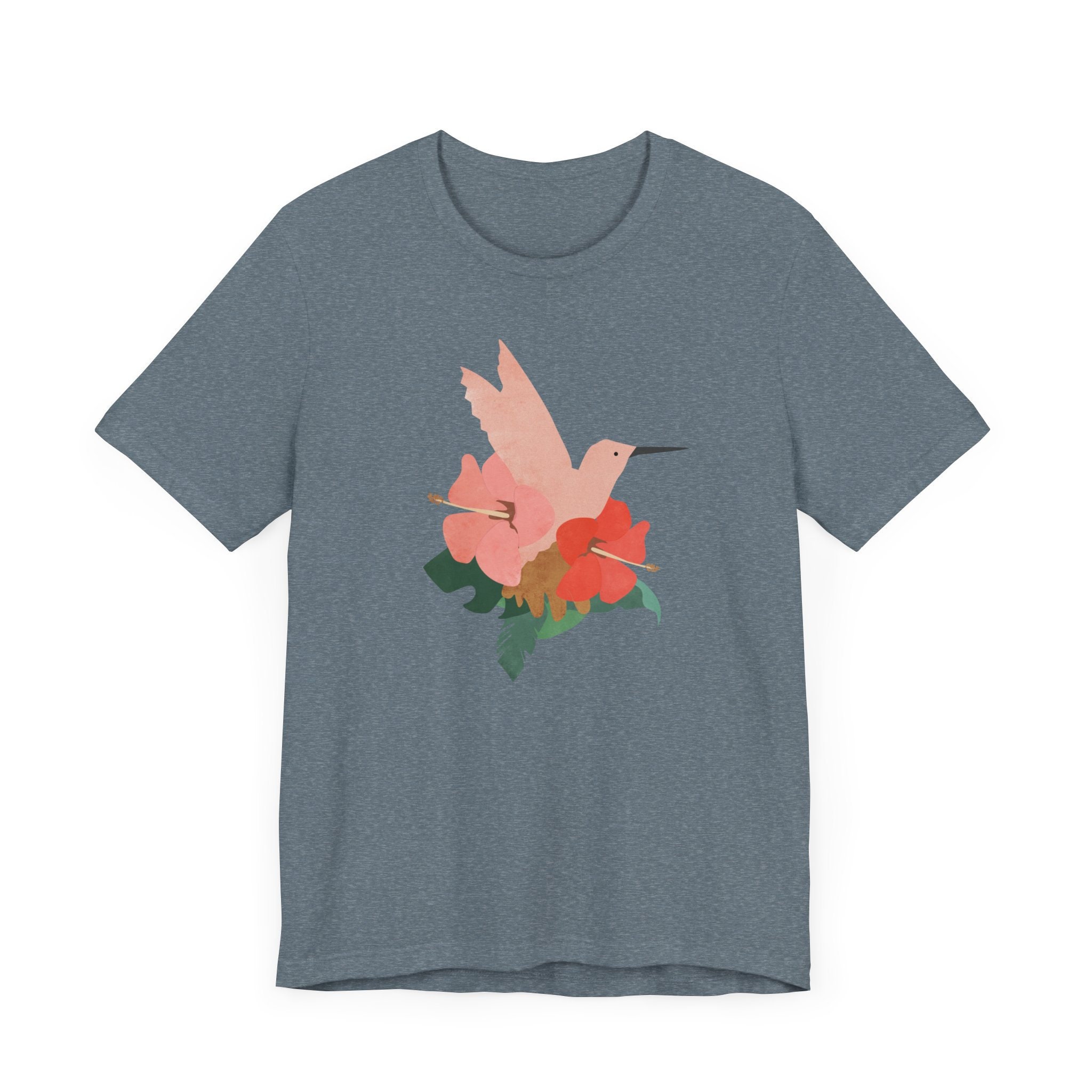トロピカルハミングバードシャツ：鮮やかな花柄グラフィックTシャツ 