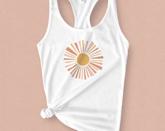 Sun Graphic Tank Top, Soft & Comfy Pastel Tank Top, Boho Tank Top, Sunburst Tank Top, Retro Graphic Tank, Summer Tank Top