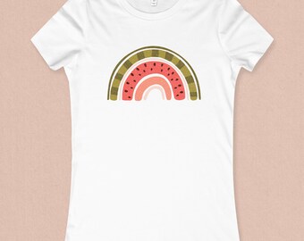 Watermelon Rainbow Slim fit T-shirt grafica donna - T-shirt estiva all'anguria retrò per - Watermelon Festival