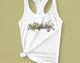 Wildflower Graphic Tank Top, Botanical Tank Top, Boho Tank Top, Vintage Garden Tank Top Cute Summer Tank Top