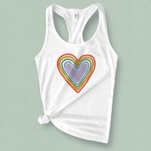 Rainbow Heart Graphic Tank Top for women/teens - Cute Summer Tank Top - Vintage Retro style for Women and Teens
