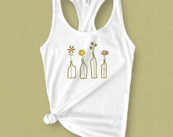 Modern Flowers Tank Top for Women - Graphic Tank Top Minimalist Summer Wear Tank Top Urban Clothing