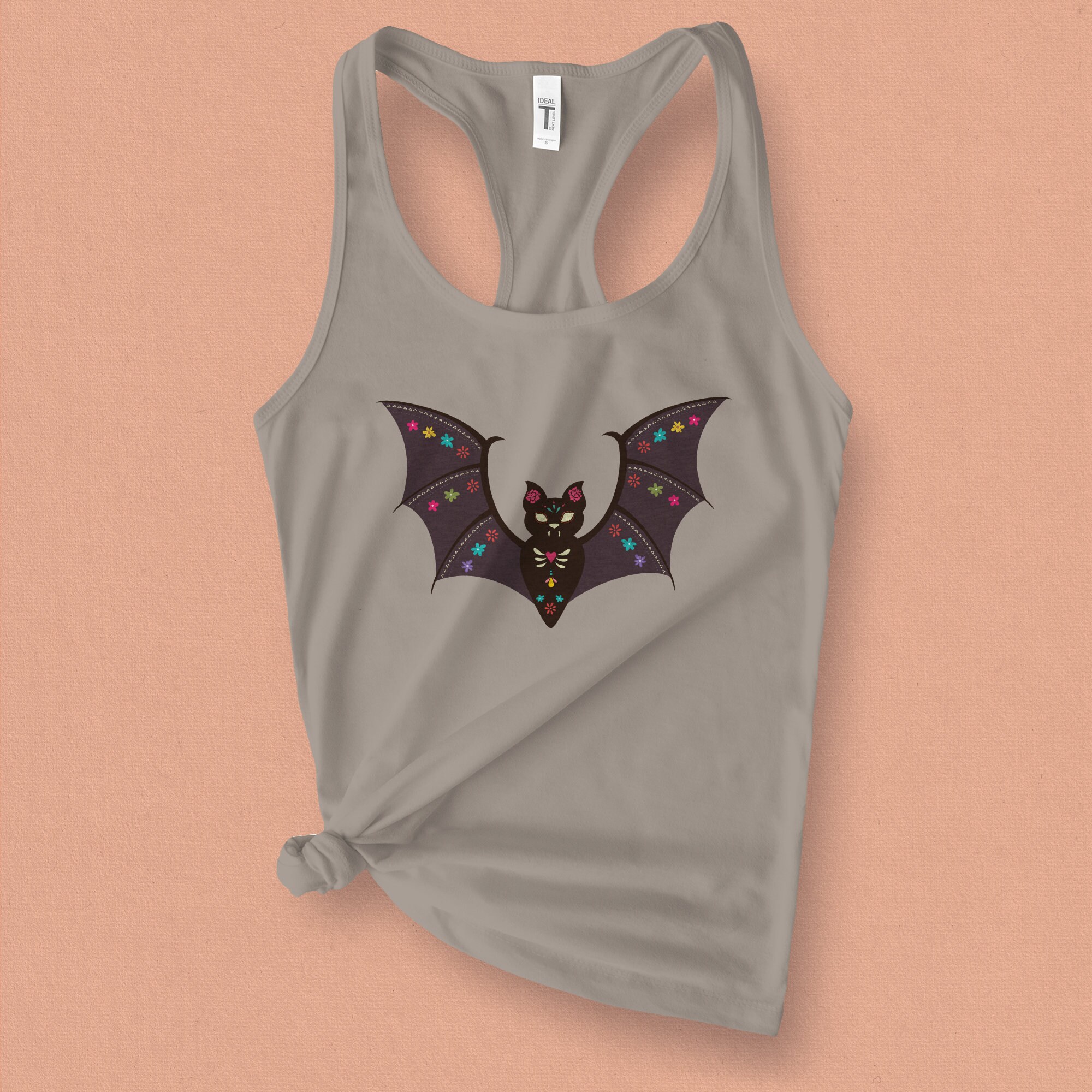 Discover Day of the Dead Bat Graphic Tank Top - Flower Bat Tank Tap