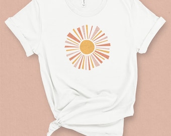 Sun Graphic Tee, Soft & Comfy Pastel T-shirt, Boho Tee, Sunburst t-shirt, Retro Graphic Tee, Summer Shirt