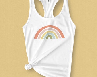 Pastel Rainbow Graphic Tank Top, Retro Rainbow Tank Top, Summer Tank Top, Tank Top for Teens, Gift for Her, Boho Rainbow Tank Top