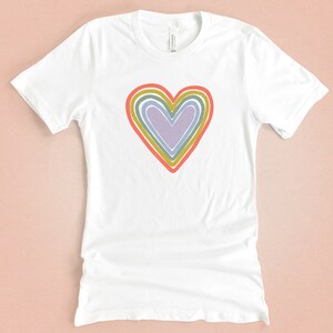 Rainbow Heart T-shirt, Cute Love Rainbow Gift Shirt, Pride Heart Graphic Tee, Soft Unisex Cut Shirt