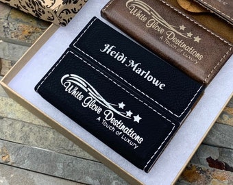 Business Card Holder, Leather, Personalized Card Case, Custom Engraved Boss Gift, Groomsmen Gifts, Corporate Gift