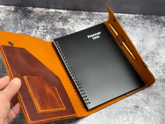 Refillable Leather Planner Cover + 2026-2027 Planner + Pen  | Personalized Company Gift, Custom Logo Corporate Gift, Client & Employee Gift