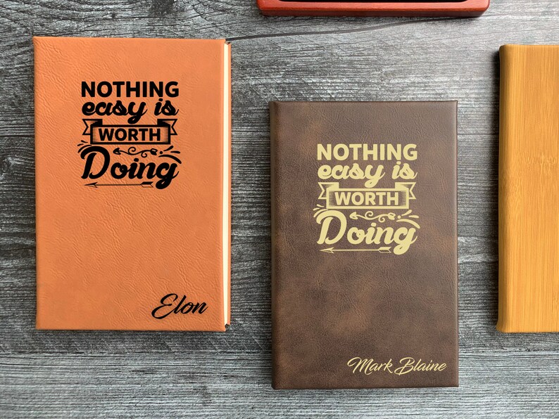 Personalized Journal, Nothing Easy is Worth Doing, Gift for Entrepreneurs, Writing Notebook, Vegan Leather Journal image 2