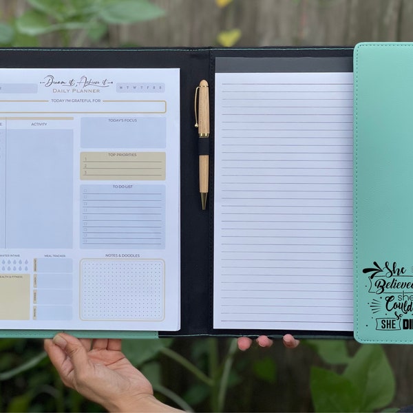 Personalized Vegan Leather Portfolio with Pen & Planner