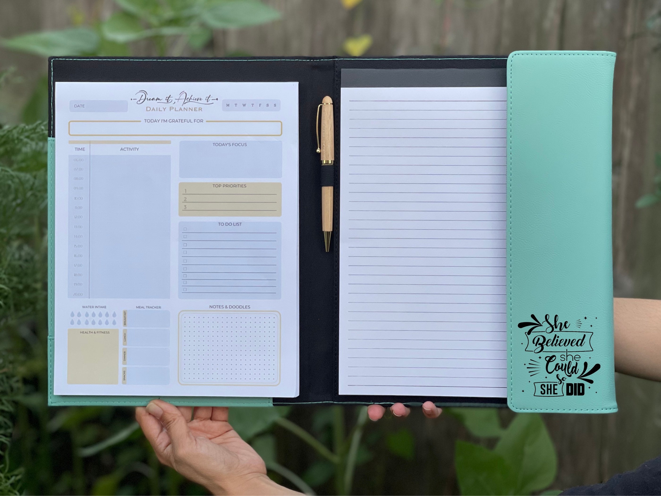 Personalized Vegan Leather Portfolio with Pen & Planner