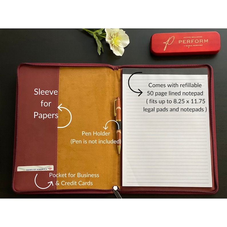 Leather Padfolio With Zipper Custom Portfolio With Zipper Etsy
