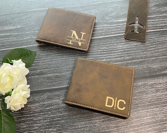 Billetera para hombres, Regalo para el Día del Padre, Billetera para hombres grabada, Billetera monogramada personalizada, Billetera delgada doble, Billetera Groomsman, Billetera personalizada