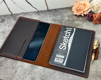 Personalized Leather Sketchbook Cover with Refillable 75-Page Sketchbook