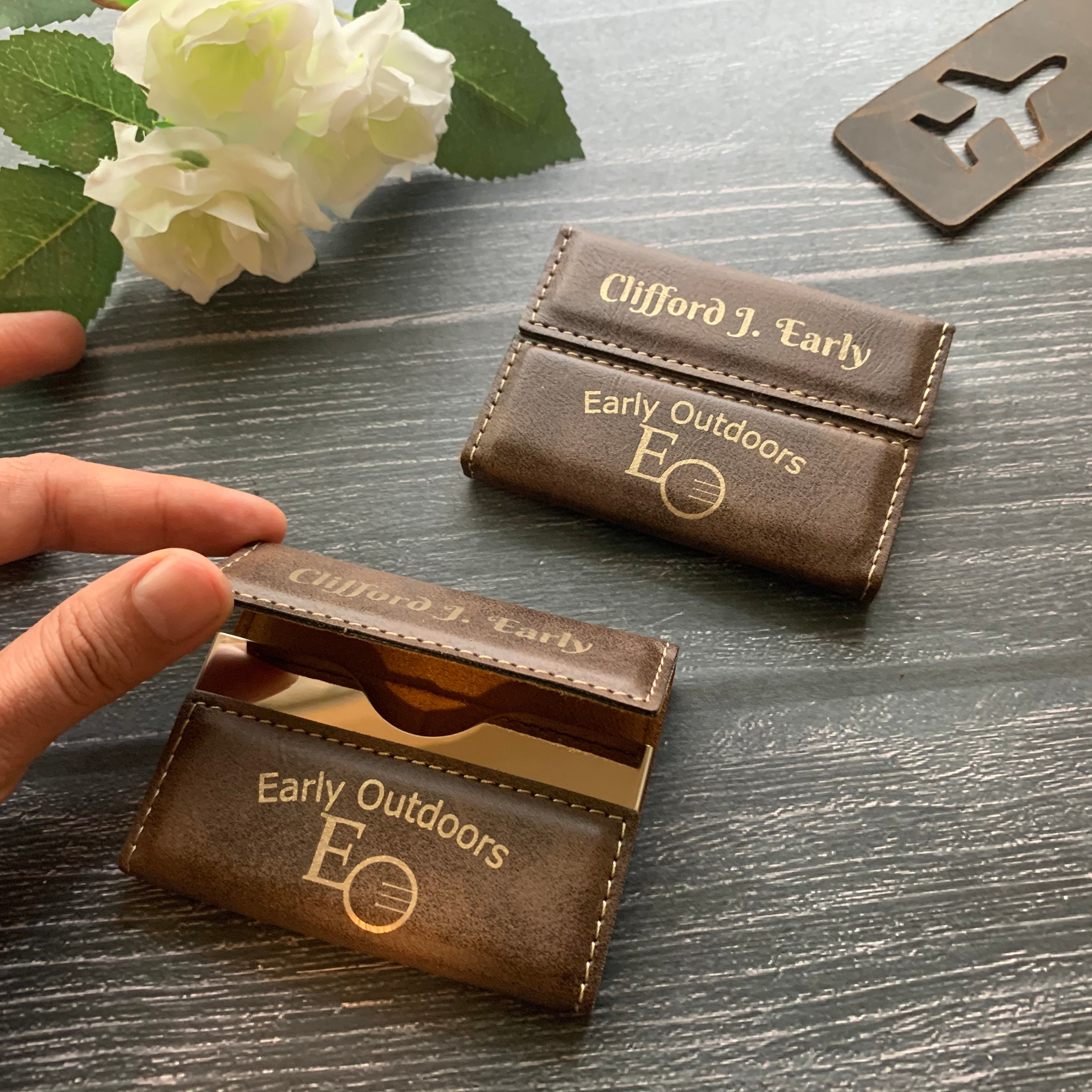 Porte-Carte de Visite, Cuir, Étui à Cartes Personnalisé, Cadeau Patron Gravé sur Mesure, Cadeaux Gar