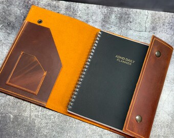 ADHD Planner, Personalized Refillable Leather Planner, A5 Custom Engraved Notebook Cover, ADHD Planner or 2026-2027 Planner Insert