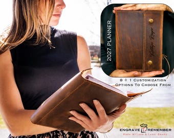 Personalized Leather Planner Cover: Refillable 2026-2027, 2027 A5 Journal, Executive Gift