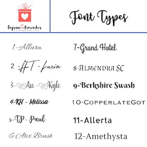 Puede incluir: Un gr&aacute;fico con 12 estilos de fuente diferentes, cada uno con un n&uacute;mero y un nombre. Los estilos de fuente se muestran en texto negro sobre un fondo blanco.