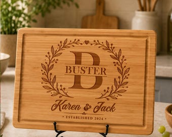 Personalized Bamboo Cutting Board, Wedding Gift for Couples, Custom Engraved Charcuterie Board, Bridal Shower Anniversary Housewarming Gift