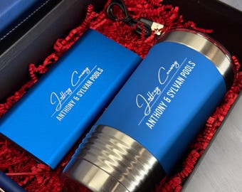 Engraved Tumbler & Wireless Charger Gift Set – Corporate Logo Gifts, Holiday Client/Employee Appreciation, Personalized Box
