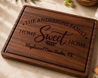 Personalized Housewarming Gift, Custom Engraved Cutting Board, First Home Gift for Couple, Family Name Charcuterie Board