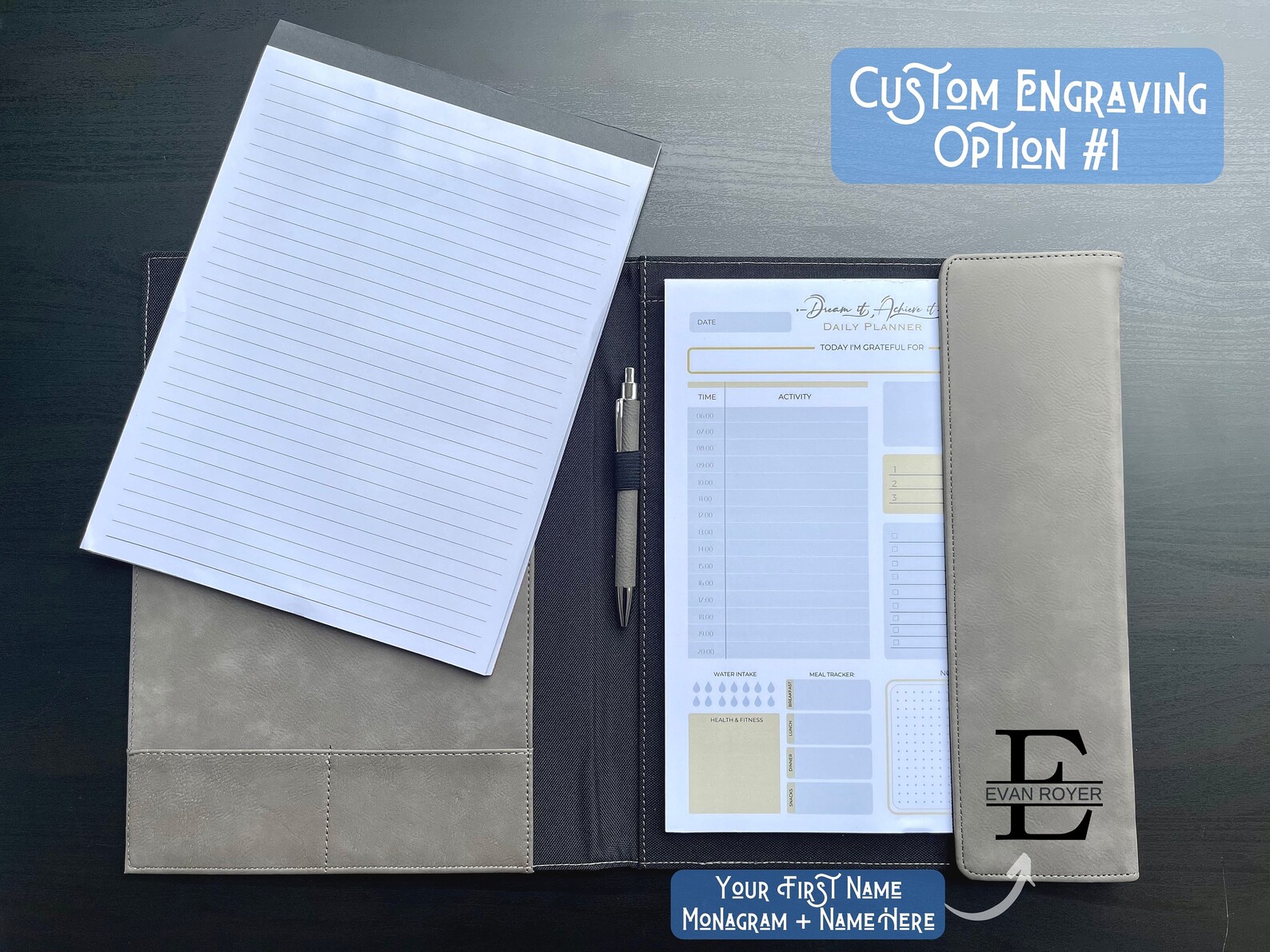 Daily Planner Personalized Padfolio Matching Pen Portfolio Etsy