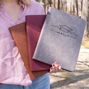 Graduation Gift for Her, Personalized Leather Padfolio with Zipper, Custom Portfolio, 2025 College, High School Graduate Gift, Vegan Leather