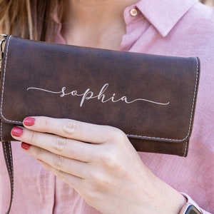 Cadeau pour elle, portefeuille pour femme Stella, portefeuille en cuir végétalien, cadeaux personnalisés pour maman, sac à main personnalisé