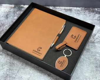 Personalized Corporate Gift Set: Journal, Luggage Tag, Keychain, Pen With Gift Box, Custom Logo Business Employee Appreciation Holiday 2026