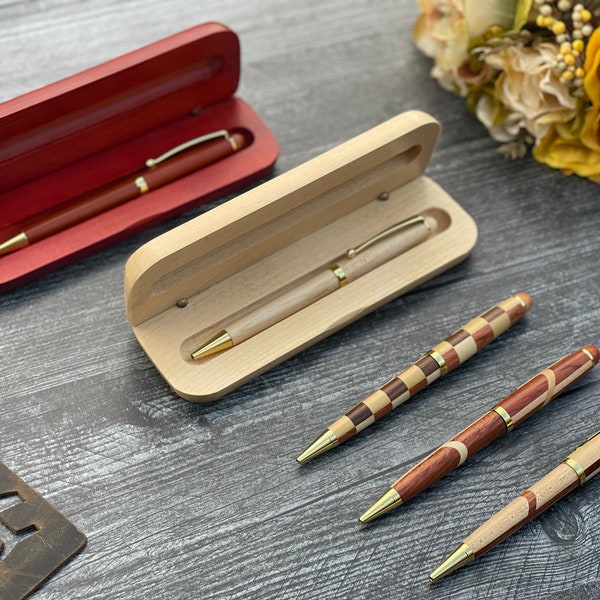 Personalized Wooden Pen Case and Pen Set, Christmas Company gift, office gift, personalized pen case, personalized pen set, Client Gift