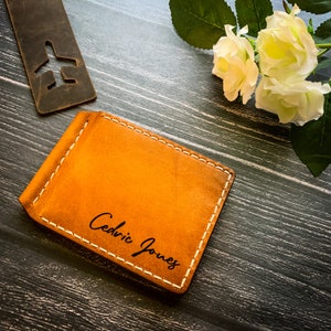Regalo de Navidad para él, Cartera de cuero cosida a mano, Cartera de hombre con clip para dinero, Cartera de cuero personalizada, Cartera de cuero hecha a mano