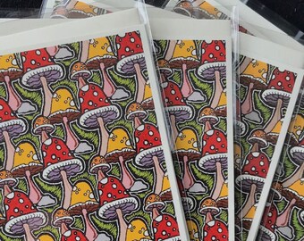 Psychedelic Mushroom Print Card, Trippy Nature Art Note Card, Retro Mushroom Greeting Card, Single or Set of Cards + Self Seal Envelope
