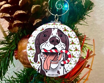 German Shorthaired Pointer Candy Cane Ornament, Dog Christmas Tree Decor, Handmade Mini 2.25" Pet Portrait Ornament, Stocking Stuffer Gift